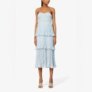 Self-Portrait metallic floral tiered midi dress